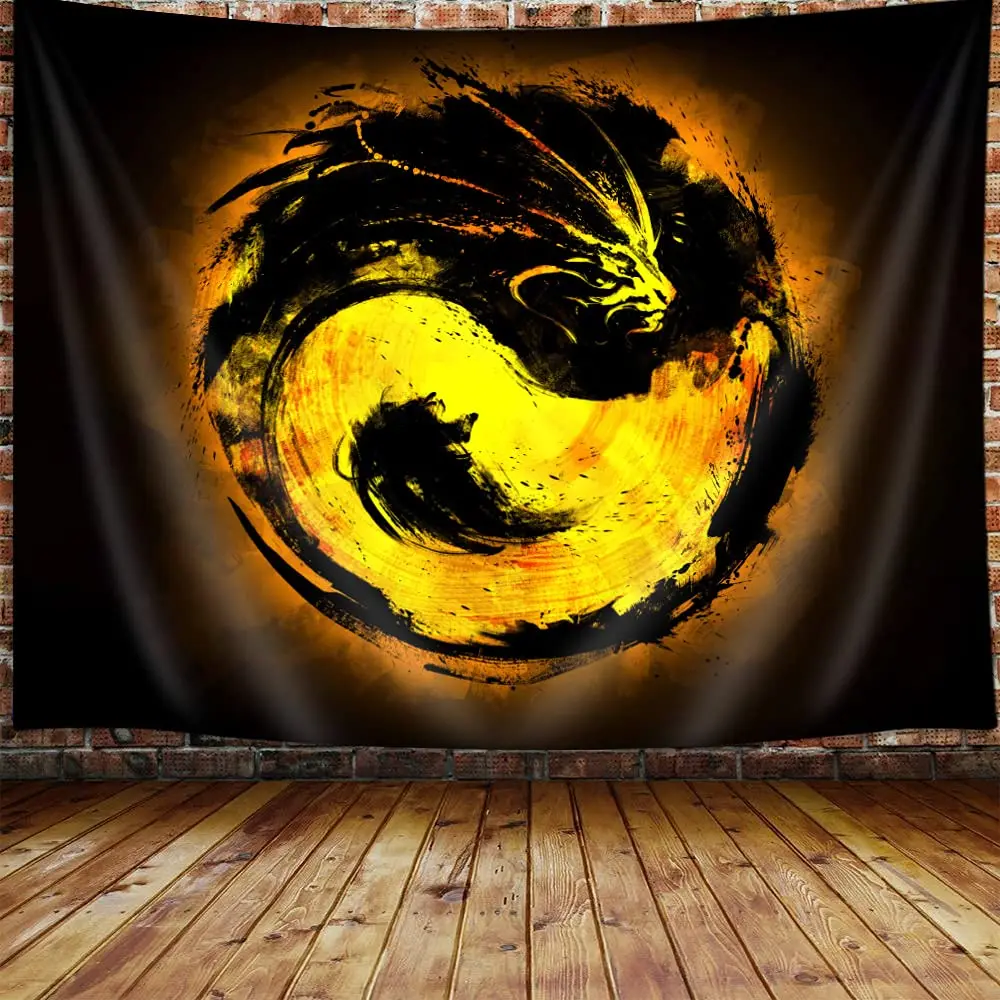 Cool Black and White Tai Chi Yin Yang Dragon Tapestry Wall Hanging for Bedroom Chinese Style Printing Tapestries Dorm Home Decor