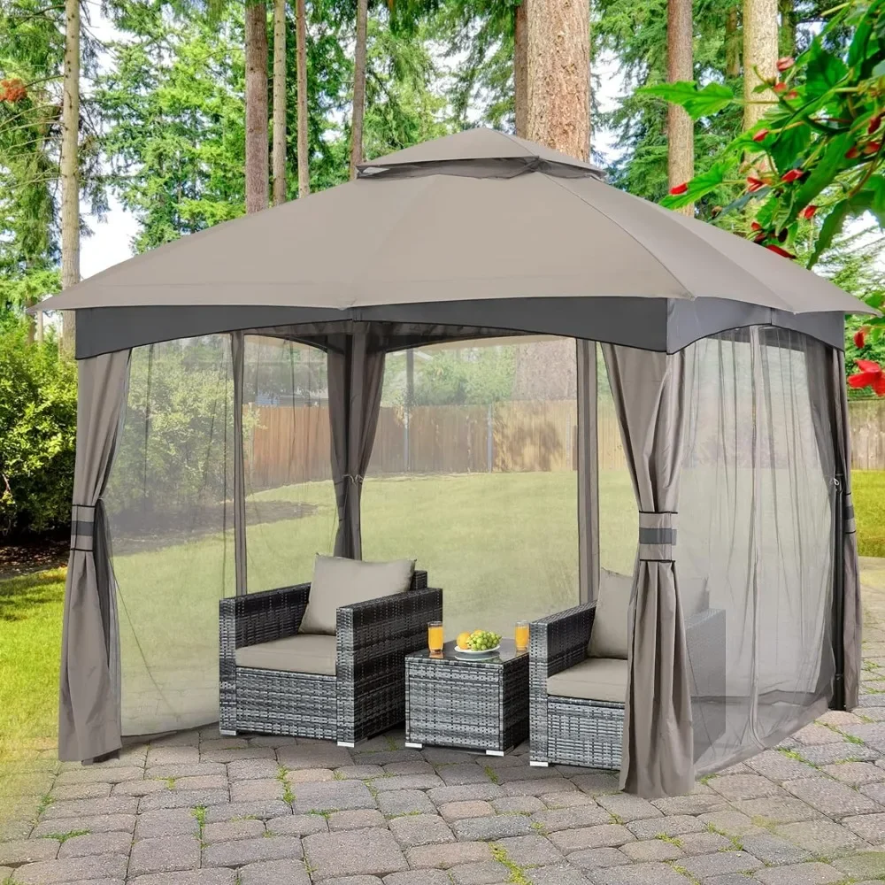 Outdoor Garden Awning Outdoor Patio Gazebo for Garden with Upgrade Steel Frame and Netting Walls (8x8 Gray) Canopy Tent Decor