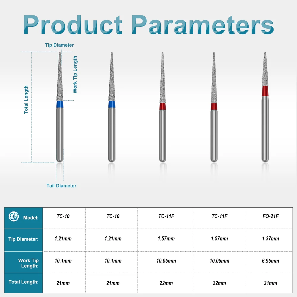 Dental 1.6mm Fine Grit Diamond Burs Set Stainless Standard Precision Finishing & Refinement System for High Speed Handpiece