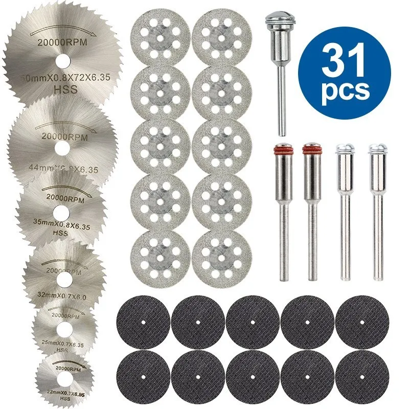 XCAN Mini HSS Saw Blade Diamond Coated Cutting Disc Resin Cut off Wheel Circular Saw Blade Kit for Dremel Rotary Tool 31pcs