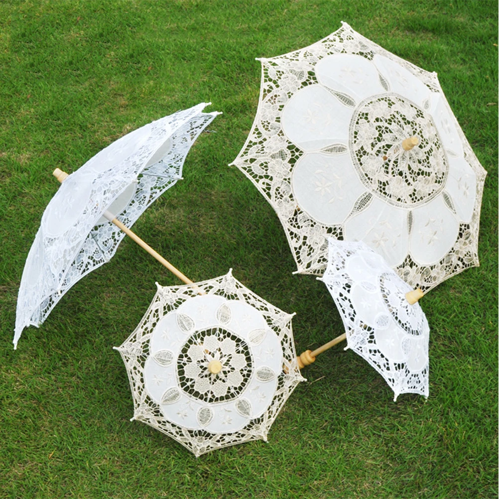 

White Handle Lace Parasol 52cm Diameter Wedding Bridal Shower Bride Photography Umbrella Decorative Stage Umbrella