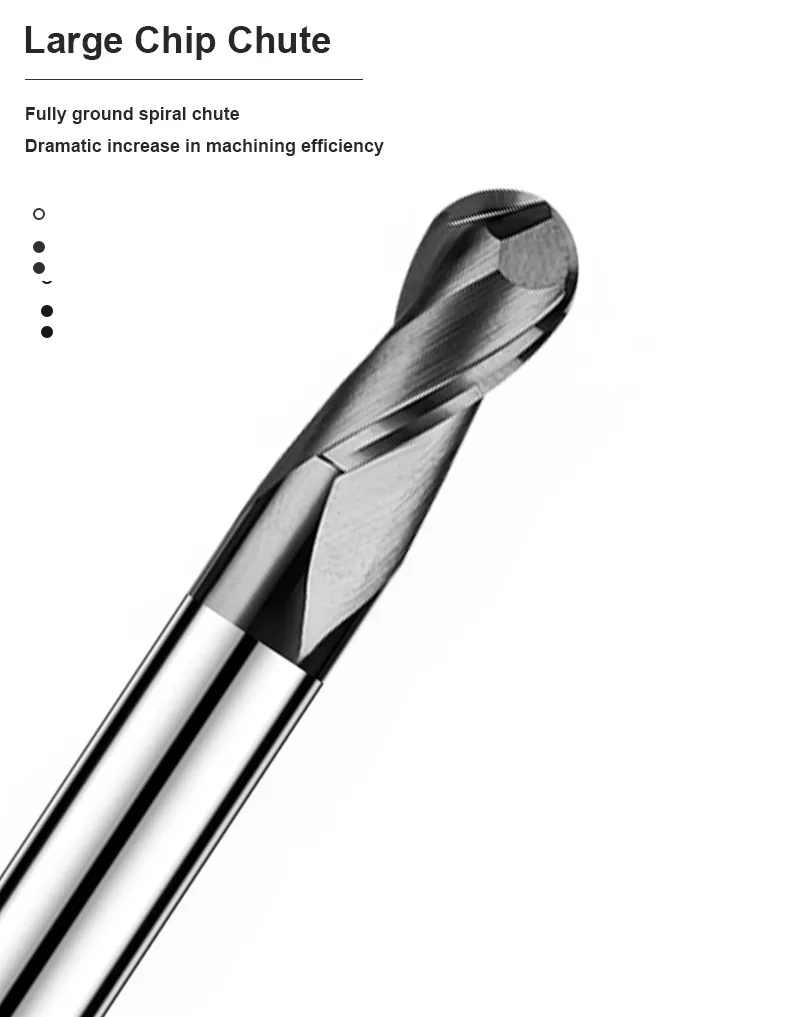 AZZKOR HRC55 2-Schneiden-Fräser aus Wolframstahl mit schwarzer Nano-Beschichtung, Kugelkopffräser für CNC-Maschinen und mechanische Bearbeitung – Detail 4