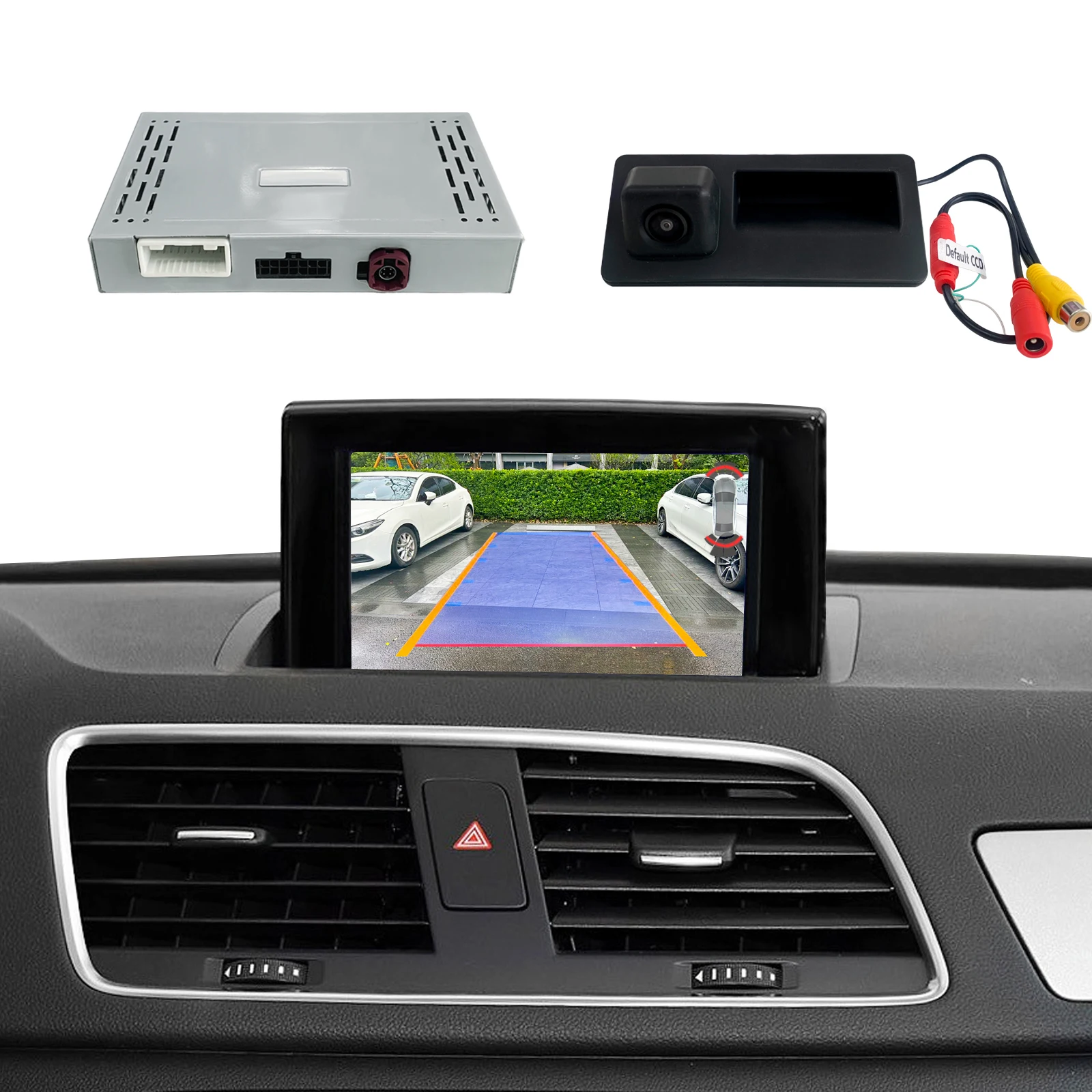 

Backup Camera Interface for Audi Q3 2012-2018,Retrofit Reverse Trunk Camera Front View,No Need Programing Code