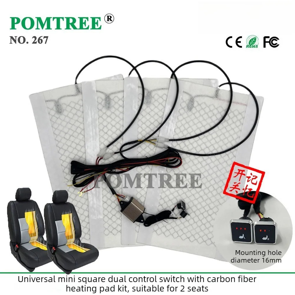 Universal Car Heated Seat Cushion Built-in Carbon Fiber Heating Pad Kit with 3-Level Dual Switch for 2 Front Seats