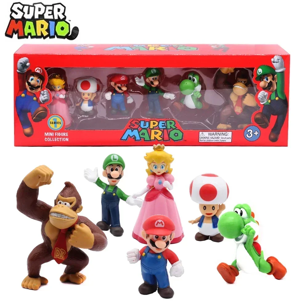 

★★2025 6pcs/set Super Mario Bros PVC Action Figure Toys Dolls Model Set Luigi Yoshi Donkey Kong Mushroom for kids birthday gifts