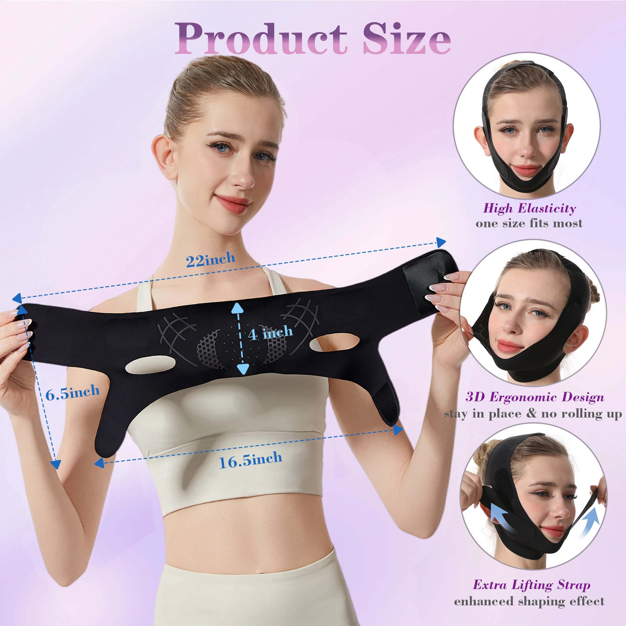 Chin Cheek Slimming Bandage with Graphene, Reusable Adjustable V Shaper V Line Lift Mask, Face Lifting Chin Strap for Snoring - view 5