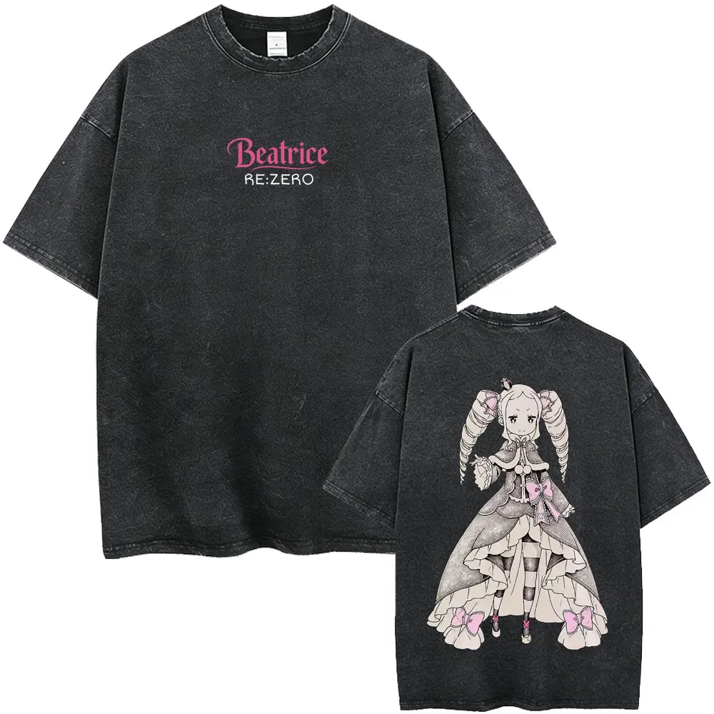 Washed Vintage Anime Re:ZERO Starting Life in Another World T-shirt Kawaii Beatrice Graphic T Shirt Men Women Oversized T-shirts