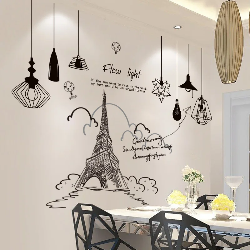 

[SHIJUEHEZI] Chandelier Lights Wall Stickers DIY Buildings Mural Decals for Living Room Bedroom Home Decoration Accessories