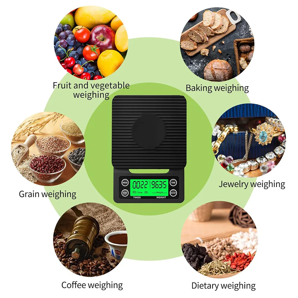 5/3kg Electronic Drip Coffee Scale High Precision Measuring LCD Electronic Digital Kitchen Scale Drip Coffee Scale with Timer