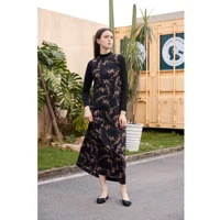 AP Women 2026 Autumn and Winter New Printing Satin Dress Knitting Cardigan Mock Neck Modal Shirt - Image 4