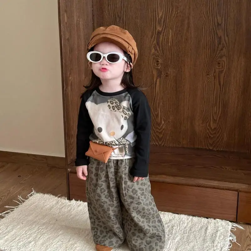 

Sanrio детский хлопковый свитшот и штаны комплекты Hello Kitty для девочек мультфильм Kawaii модная рубашка допамин Y2K весенне-осенняя одежда новая