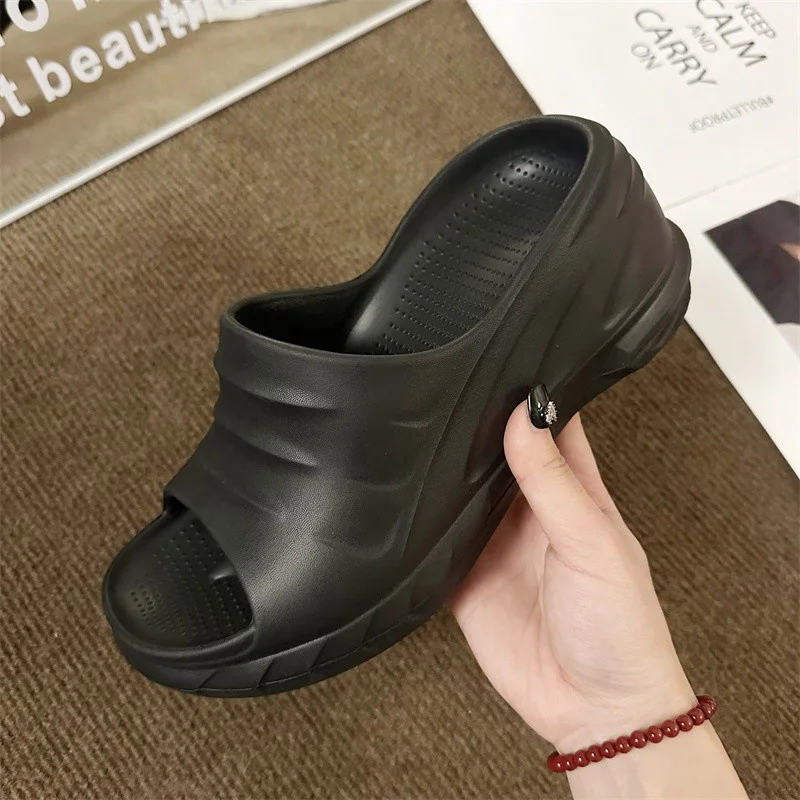 8cm Sloped Heels Women Slippers Platform Wedges Summer Casual Women Shoes Outdoor Comfortable Beach High Slipper Dress Sandals