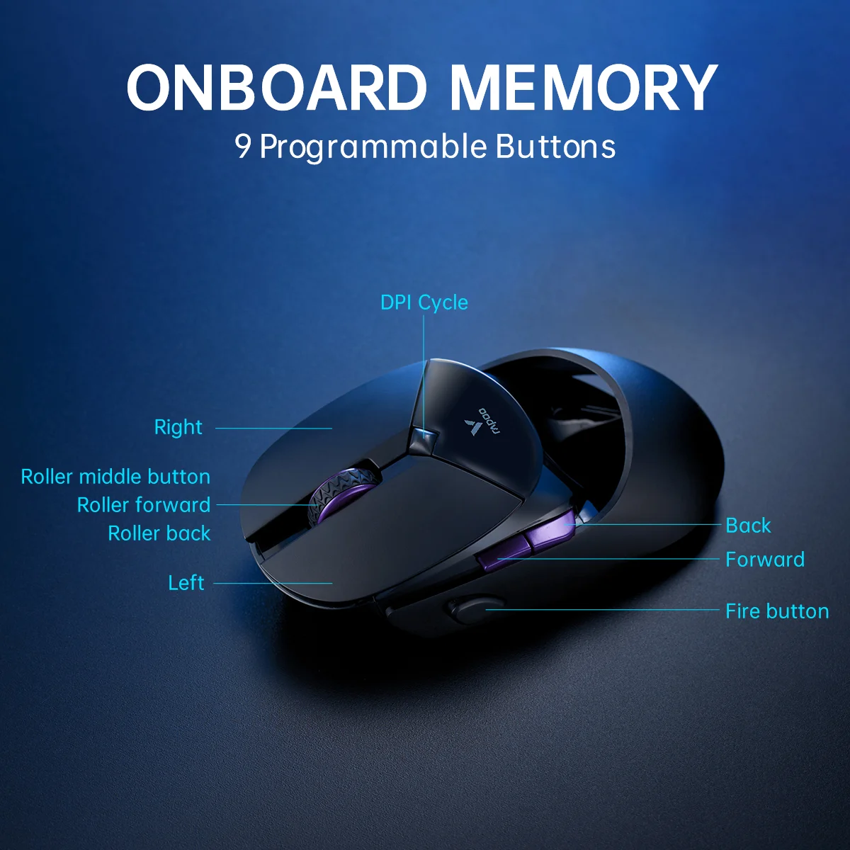 Rapoo VT960PRO Mouse da gioco RGB cablato/Wireless PAW3395 sensore 26000 DPI Display OLED 9 pulsante programmabile memoria di bordo nero