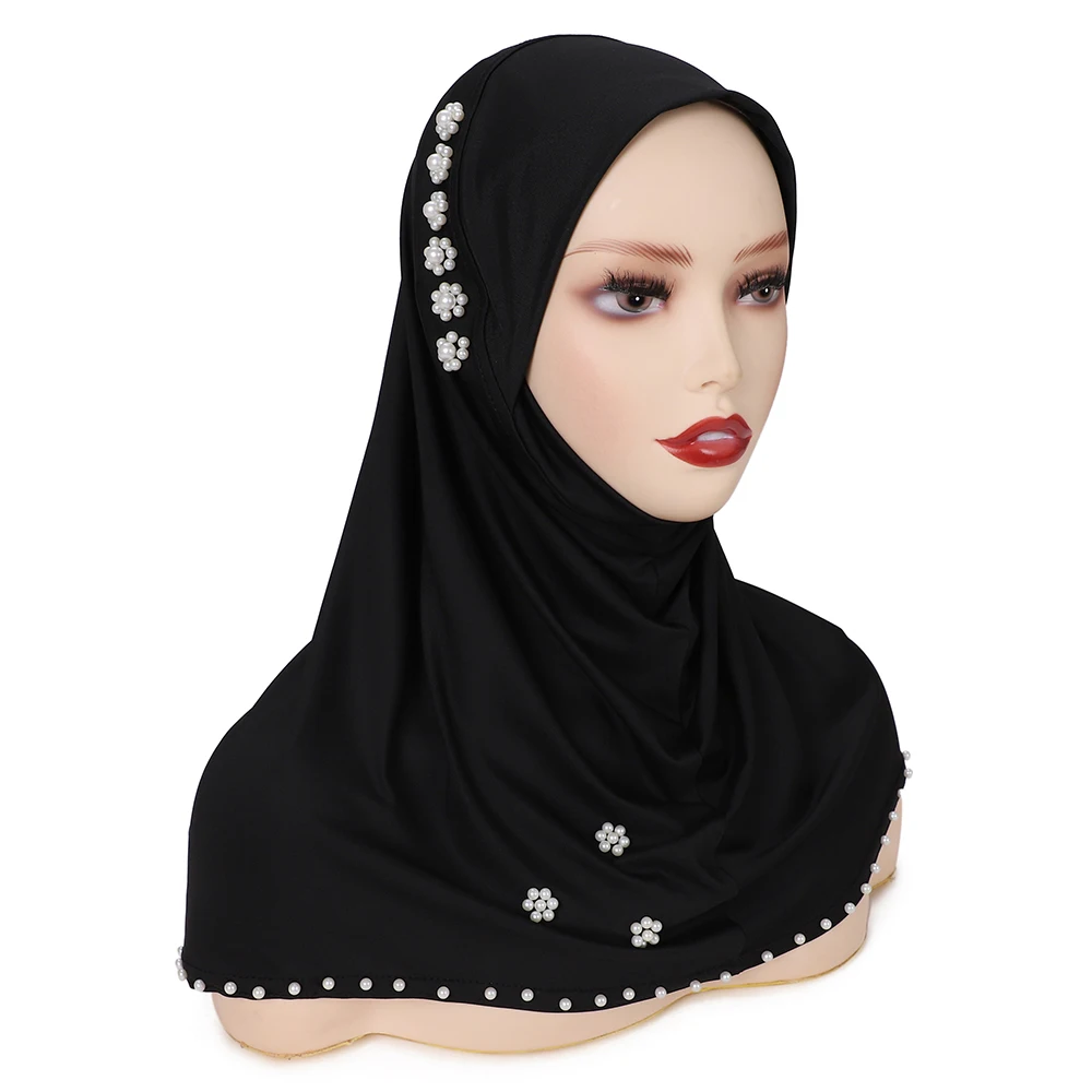 New Beads Bonnet Hijab Stretch Instant Scarf Islamic Headband Muslim Jersey Hijab Cover Headwrap Turbante Scarf Supplier
