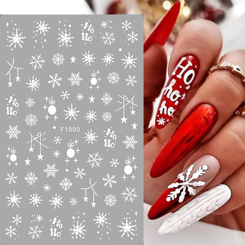 2pcs Reflective Snowflake Nail Sticker Winter White Sweater Star Dancer Christmas Tree Foil 3D Xmas New Year Slider Tips