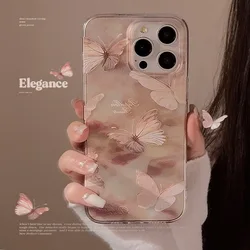 Elegant butterfly phone case for iphone 13 pro max 15pro 11 15 13pro 12 14promax 14  silicone art shockproof fantasy capa