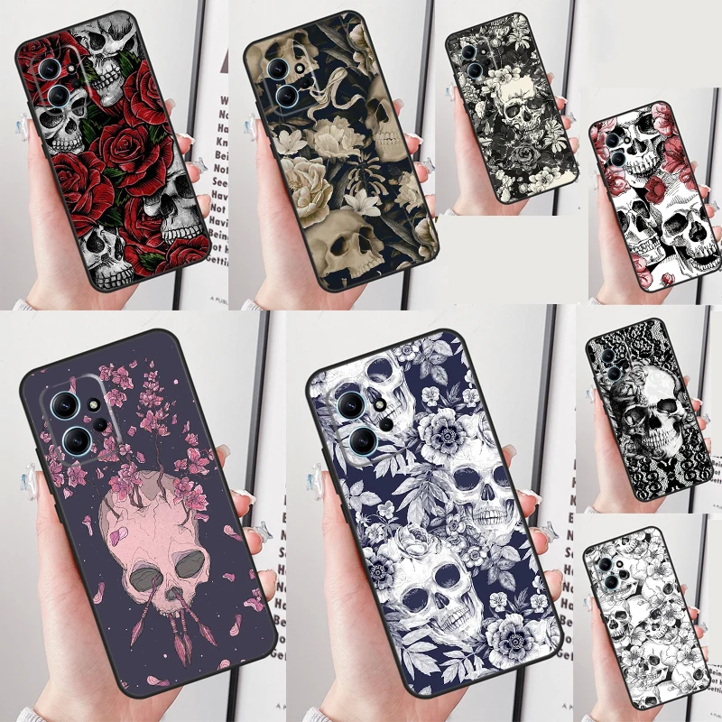 Gothic Floral Skull Case For Xiaomi Redmi 12 9C 10A 10C 12C Redmi Note 11 8 9 10 12 Pro 9S 10S 11S 12S Cover