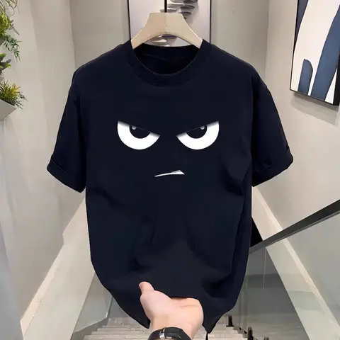 2026 New Summer Cotton Short-Sleeve T-shirts with Eye Print, Chinese Trend Couple Tops for Men and Women