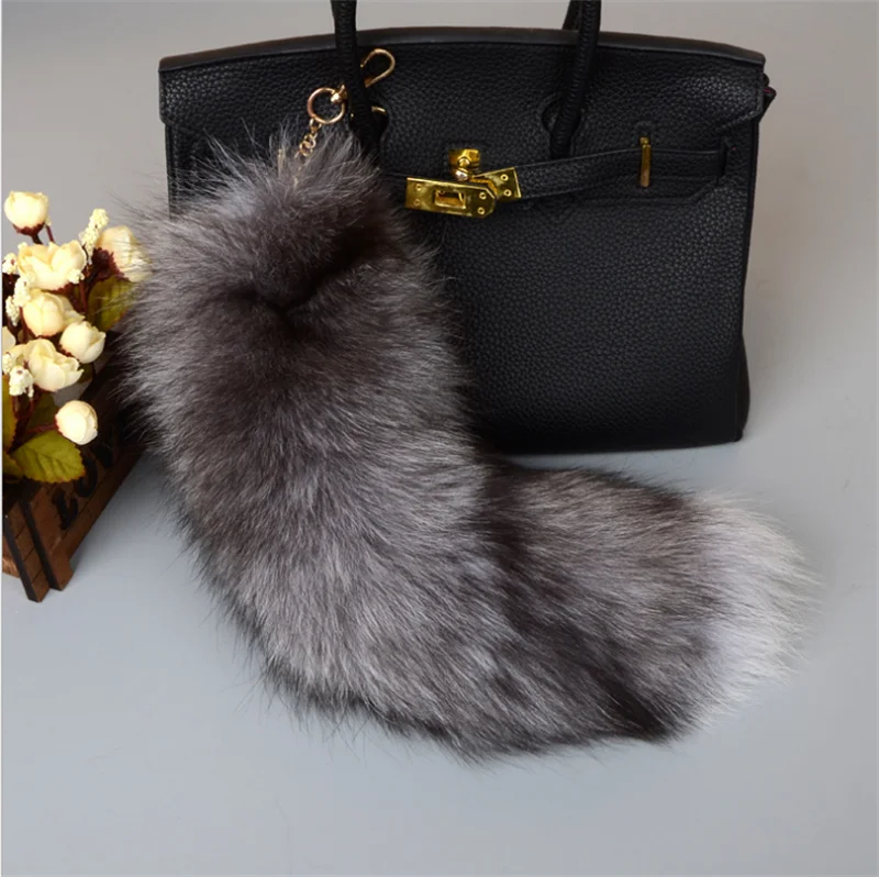 Real Fox Fur Tail Keychain Pendant Women Key Ring Holder Key Chains Trinket Fox Tail For Hats Bags Coats