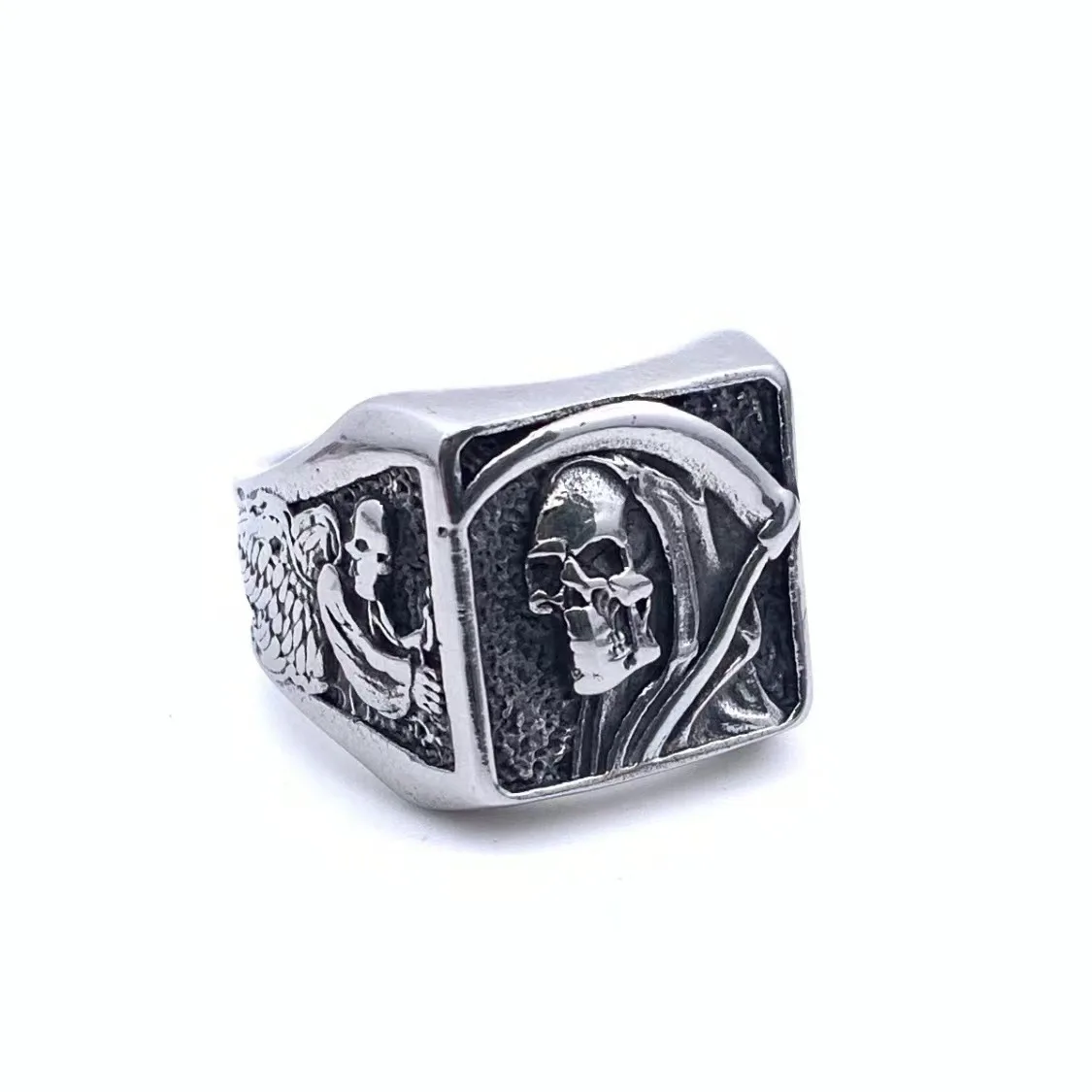 Personalized Retro Death Gothic Rose Skull Head Men\'s Stainless Steel Ring Size 7-13