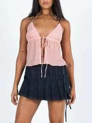 Sexy Summer Women Cropped Camis Solid Color Crop Tops Female Korean Sleeveless Cardigan Deep V Neck Casual Camisole Sreetwear