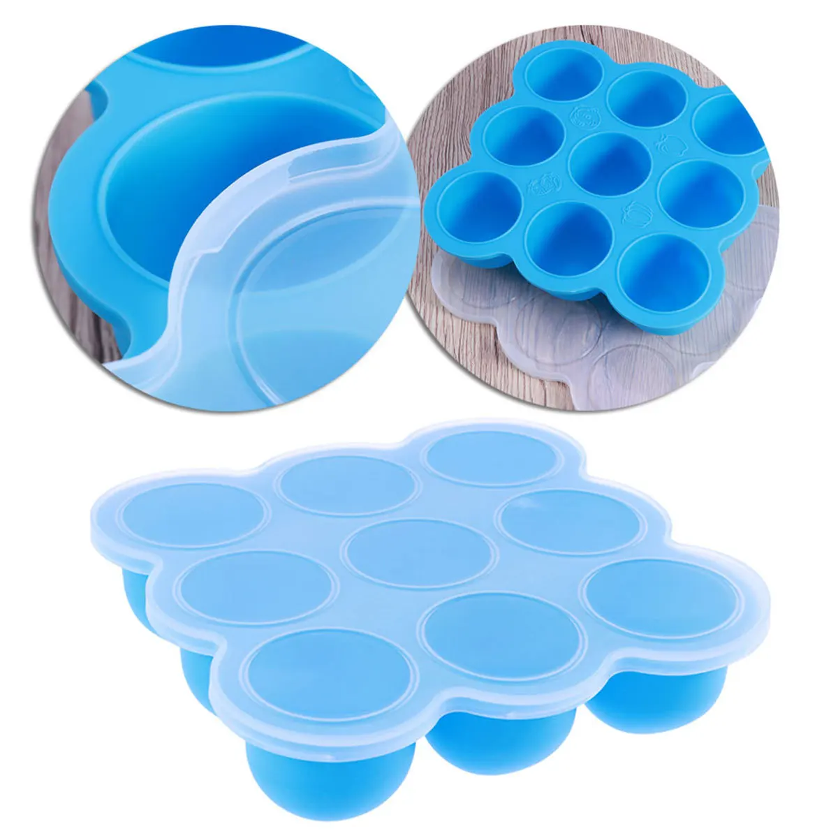 

9 Lattice Silicone Baby Food Containers Infant Freezer Tray Leakproof Airtight Crisper Storage Box Sky-Blue Baby Food Container