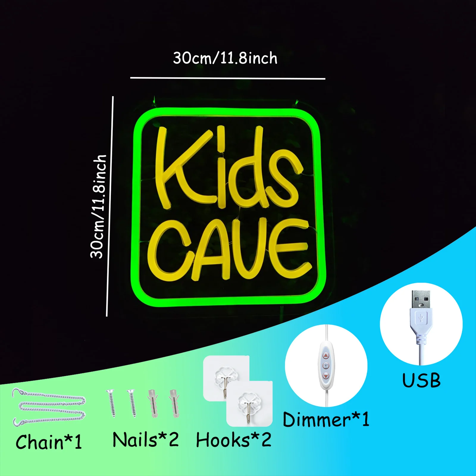 Kis Cave LED Neon - Clear Acrylic Design, USB Powered Dimmable LED Neon, Men's Cave, Game Room, Party Wall Art