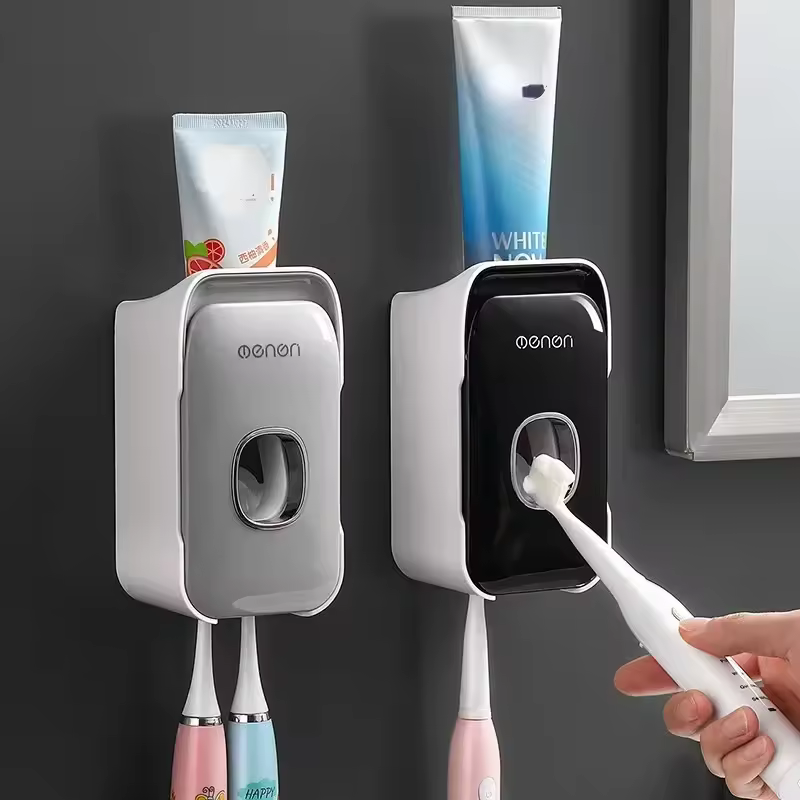 Dispensador automático de pasta de dientes de alta calidad, exprimidor con soporte para cepillos de dientes, juegos de accesorios de baño montados en la pared