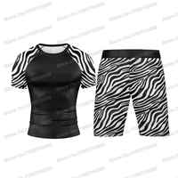 WWF Wrestling  ZEBRA Rash Guards Surfing Jersey Beach Shirts Swimwear Diving Gym Shorts MMA BJJ Men Jiu Jitsu Fitness Sets