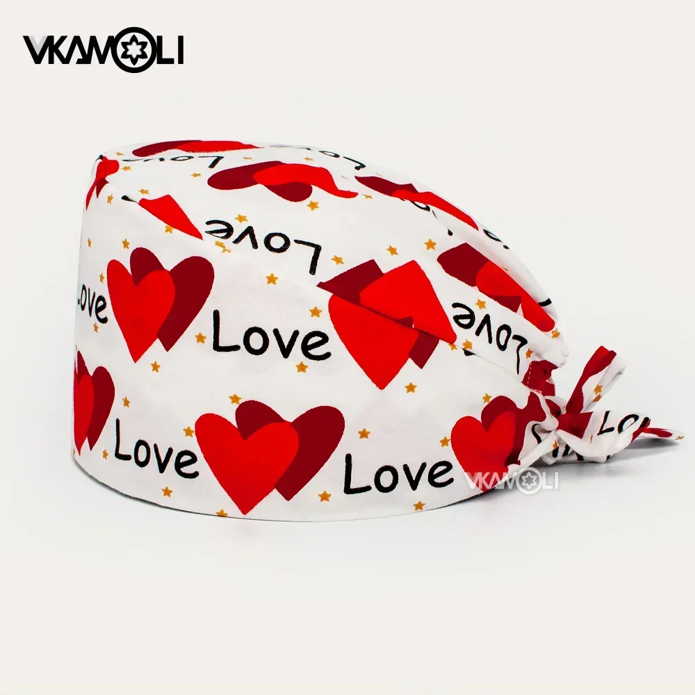 LOVE Multicolor printing sweat-absorbent Scrub hat Beautician working hat women Breathable Scrub caps Health Workers Frosted Hat