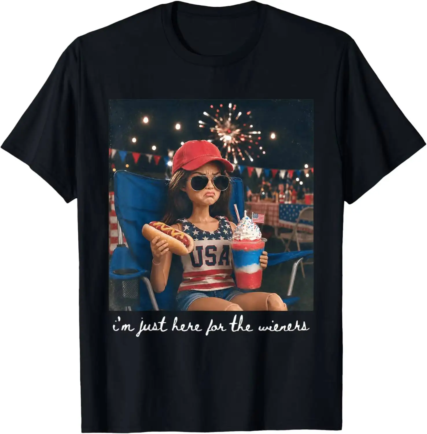 I'm Just Here For The Wieners American Fireworks 4Th Of July T-Shirt Versatile, Stylish, Breathable, And Summer 100% Cotton