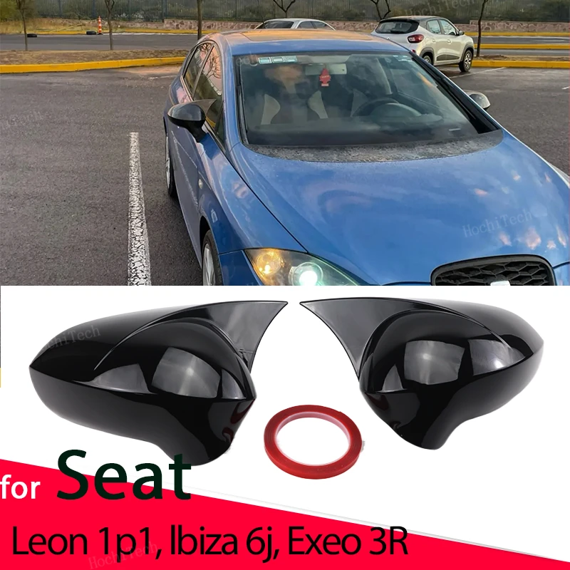 Rückspiegelabdeckung, Flügel-Seitenrückspiegelkappe, passend für Seat Leon MK2 1P Ibiza MK4 6J 2008–2017, glänzender schwarzer Aufkleber