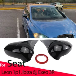 Rearview Mirror Cover Wing Side Rear view Mirror Cap Fit For Seat Leon MK2 1P Ibiza MK4 6J 2008-2017 Glossy black sticker