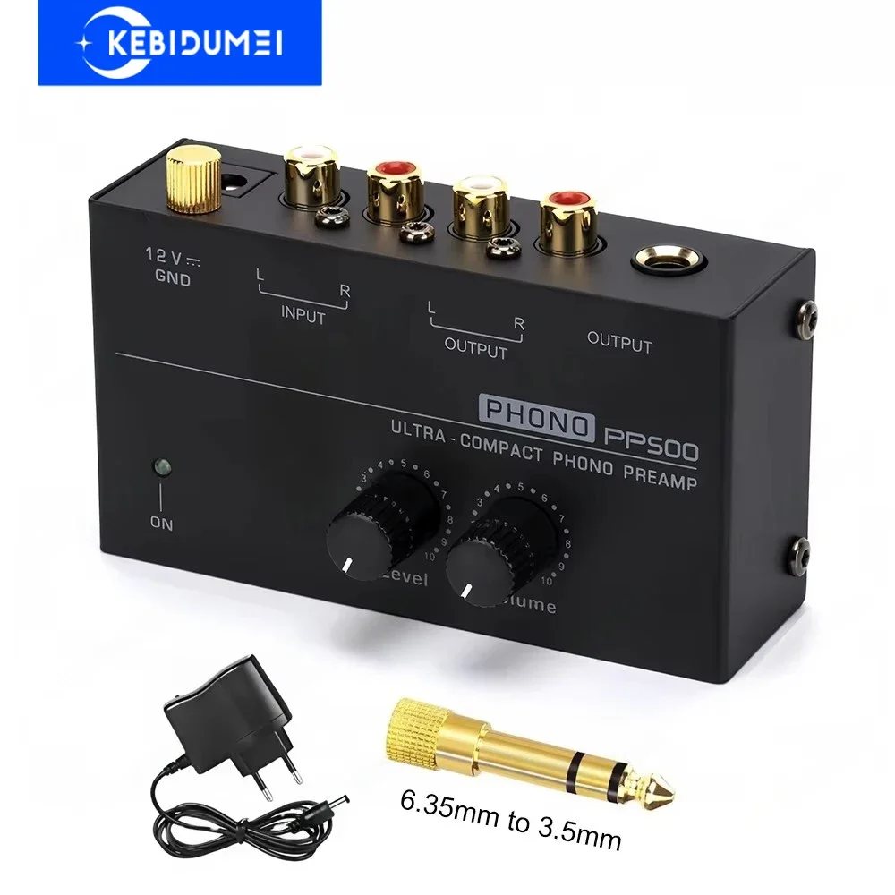 Audio Amplifier Phono Preamp Pre Amp Preamplifier with Level Volume Control RCA Input Output 1/4'' TRS Output for Turntable
