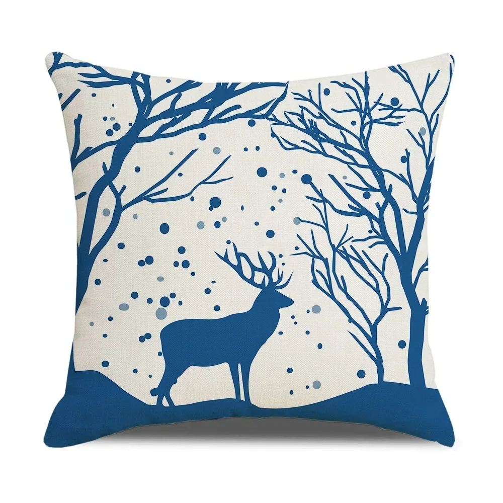 Xmas Linen Cushion Cover 45*45 Pillowcase Holiday Decor Christmas Pillow Covers Antler Bear Snowflake Christmas Tree Pillow Case