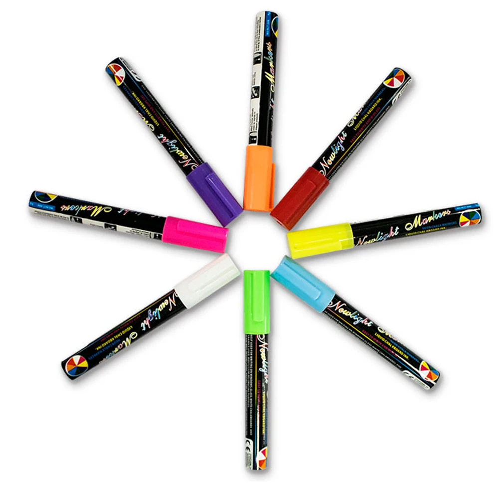 

8pcs Fluorescent Chalk Marker Set Bright Colors Glass Window Board Non Porous Surfaces Water Based Neon Highlighter Art