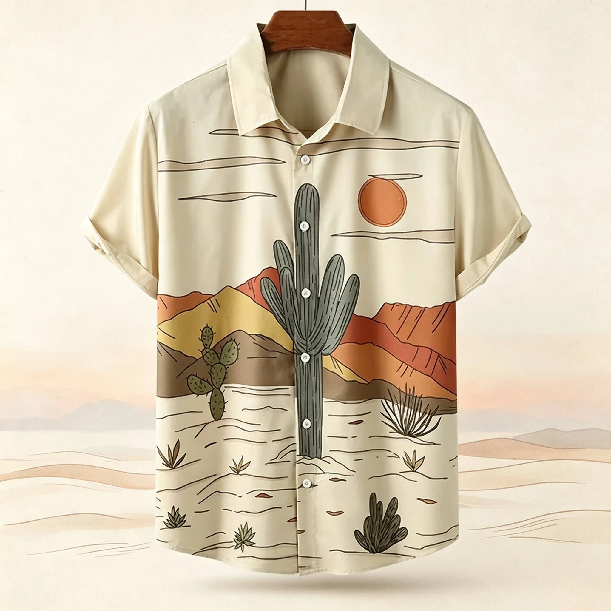 Desert Cactus Shirt for Men 3D Print Summer Hawaiian Harajuku Fashion Shirt Top Blouse Short Sleeves Street Vacation Beachwear