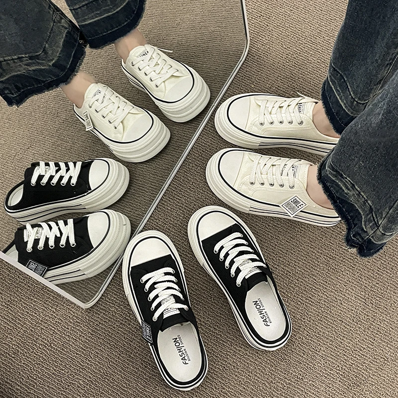 المرأة قماش نصف النعال تنفس أحذية رياضية كاجوال للنساء منصة أحذية فلكنيز الراحة الانزلاق على المتسكعون Zapatos Mujer #4