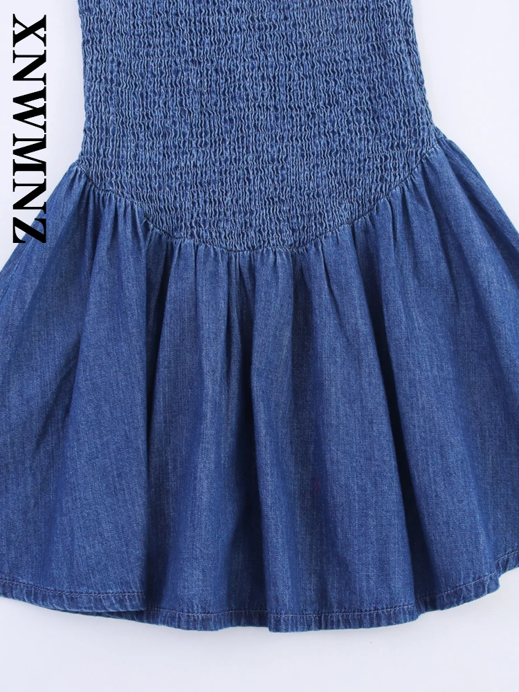 Xnwmnz 2025 verão mulher simples moda sem mangas o-gola em camadas mini vestidos casuais chique senhora azul emenda vestido plissado