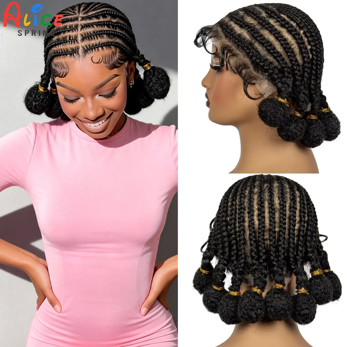 

10-дюймовые короткие натуральные плетеные парики-косы с эффектом натуральных волос, синтетические, прозрачные, полностью на кружевной основе, ручной работы, в стиле банту, для женщин