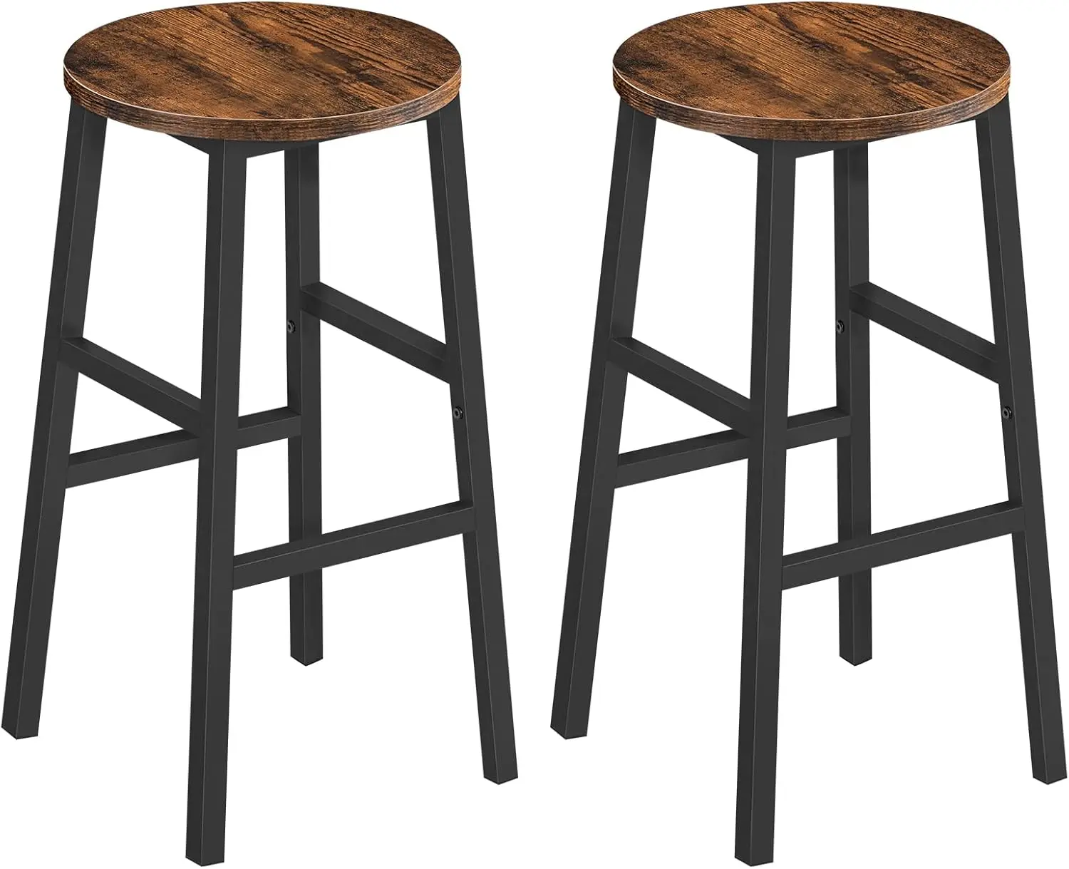 

Set of 2 Industrial Bar Stools with Footrest, 24.4 Inch Height, Easy Assembly for Kitchen and Dining Room in Rustic Brown