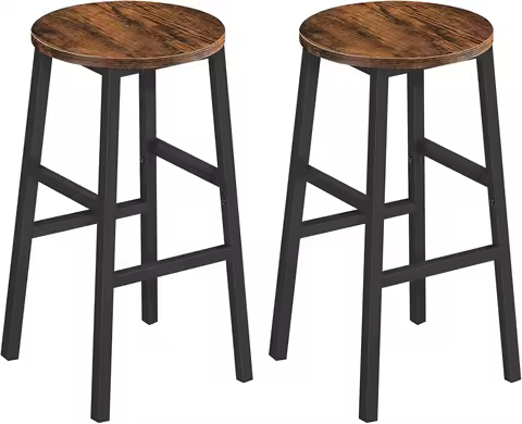 Set of 2 Industrial Bar Stools with Footrest, 24.4 Inch Height, Easy Assembly for Kitchen and Dining Room in Rustic Brown