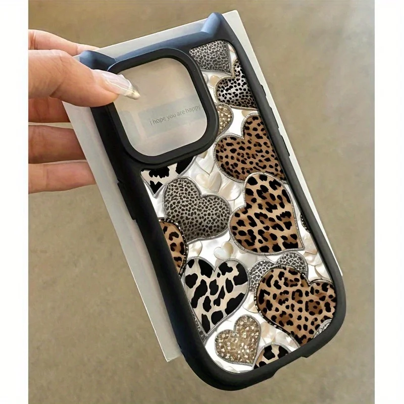 

Leopard print love pattern cat ear phone case suitable for iPhone 16 15 14 13 12 11 Pro/ Max /Plus shock-proof and fall-proof