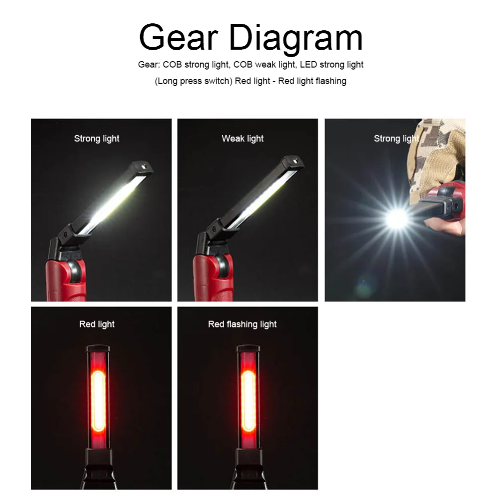 COB Magnet Flashlight Auto Repair LED Light USB Rechargeable 180 Rotate Multifunctional COB Repair Work Light Strong Light Lamp