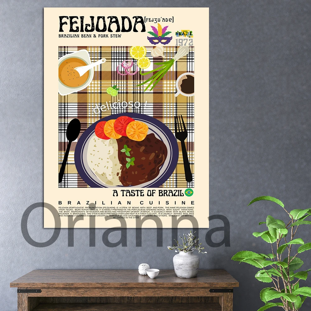 

Feijoada Poster Vintage Style, Brazilian Food Wall Art, Brazil Cuisine Print Canvas, Modern Kitchen Decor, Retro Kitchen Poster