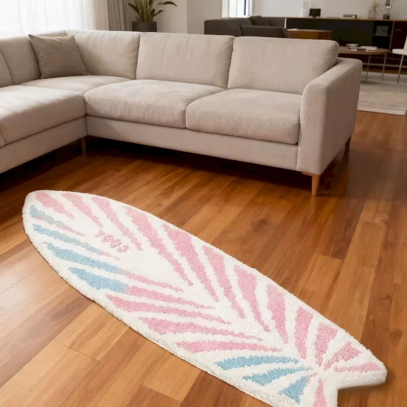 VIKAMA Surfboard Shaped Carpet, Soft Plush Anti Slip Floor Mat Beach Themed Bedroom Bathroom Living Room Carpet Home Decoration