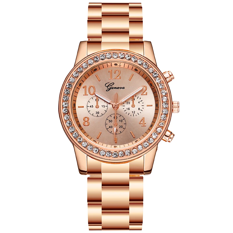 fashion rhinestone stainless steel quartz women watch