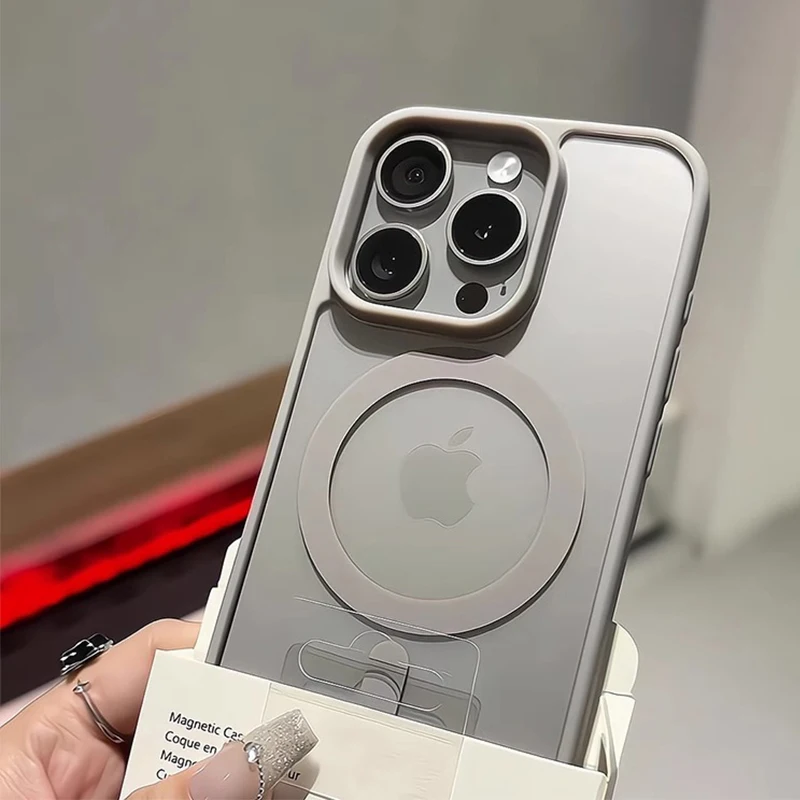 Matte Natural Titanium magnetic charging phone case for iPhone 16 15 14 13 12 11 Pro Max Plus Mini magsafe shockproof hard cover