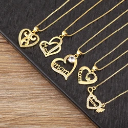 Nidin Hot Sale Heart Shape Mom Letter Charm Pendant Necklace 5 Styles For Women Female Shine Zircon Jewelry Mother's Day Gifts