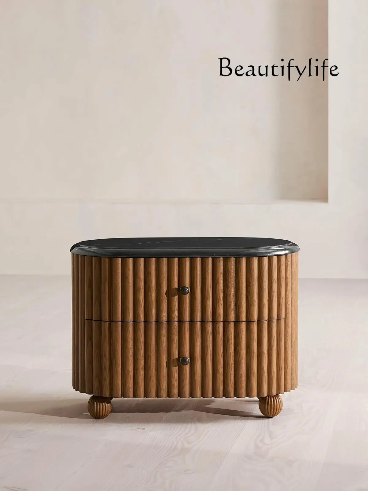 

Nightstands for Living Room and Bedroom Home Furniture fluted Large Bedside Table Premium Solid Wood Table/